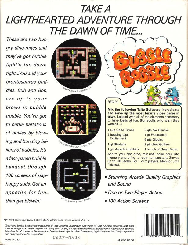 Back Cover for Bubble Bobble (DOS)