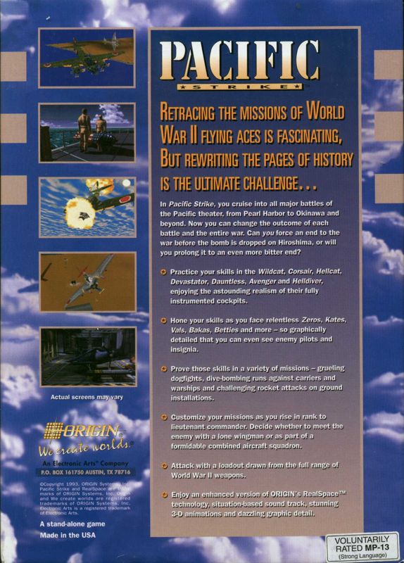 Back Cover for Pacific Strike (DOS)