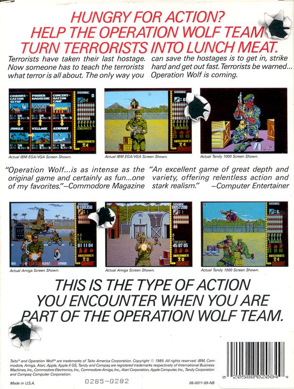Back Cover for Operation Wolf (DOS) (3.5" Release)