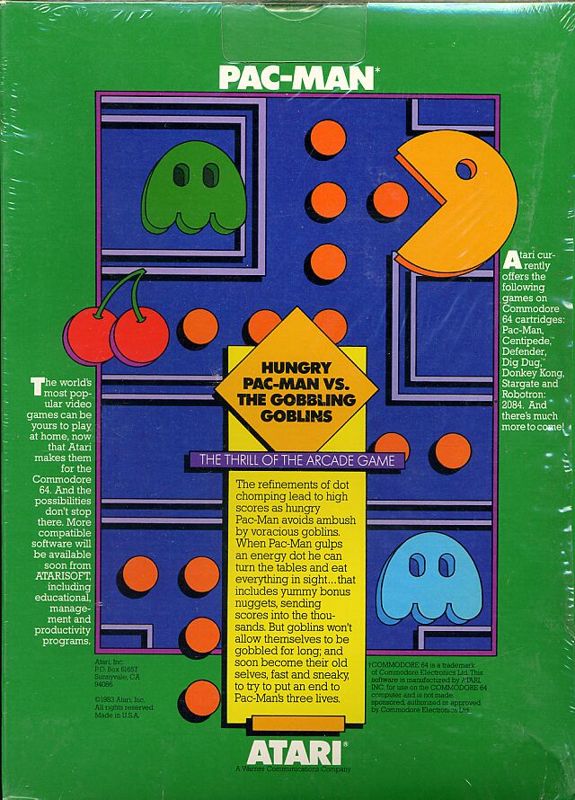 Back Cover for Pac-Man (Commodore 64)