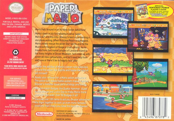 Back Cover for Paper Mario (Nintendo 64)