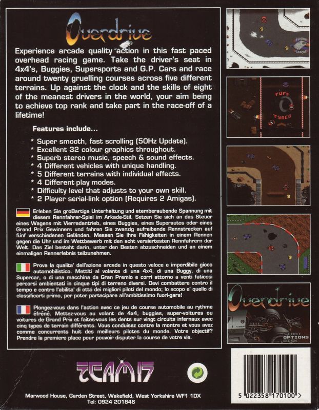 Back Cover for Overdrive (Amiga)