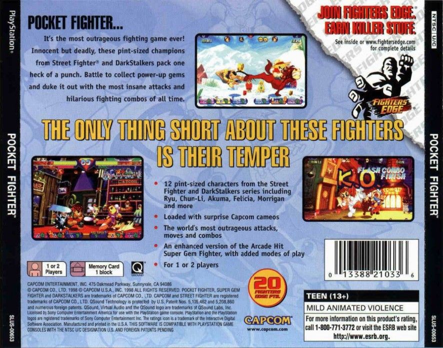 Back Cover for Pocket Fighter (PlayStation)