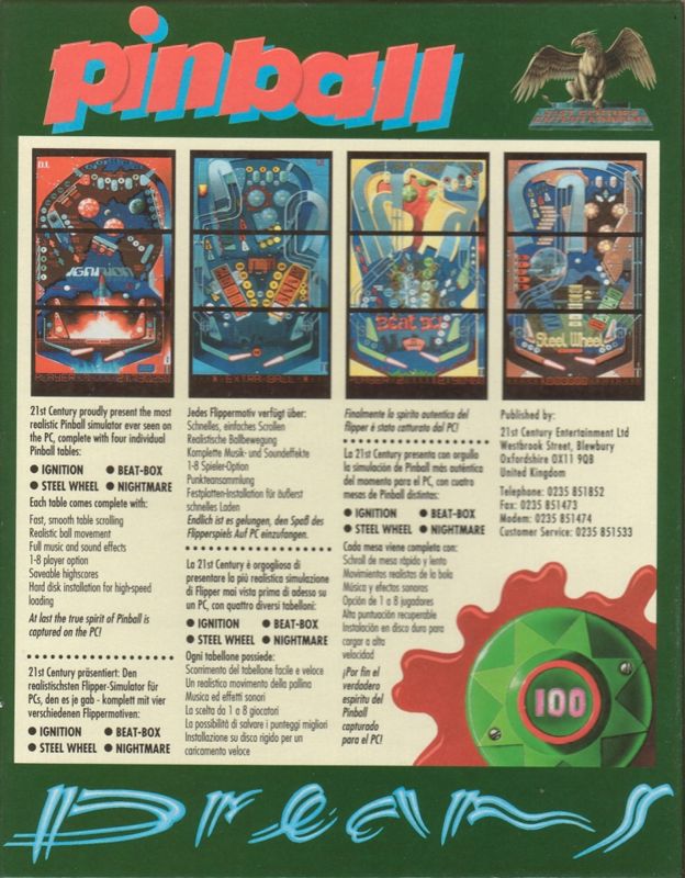 Pinball Dreams cover or packaging material MobyGames