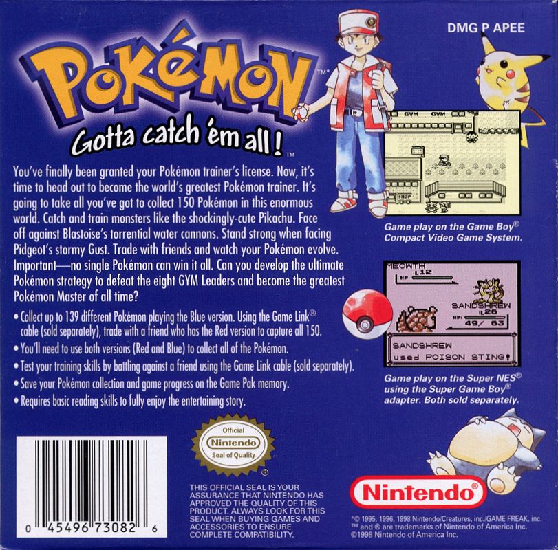 Back Cover for Pokémon Blue Version (Game Boy)