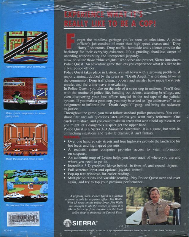 Back Cover for Police Quest: In Pursuit of the Death Angel (Atari ST) (Sleeve)