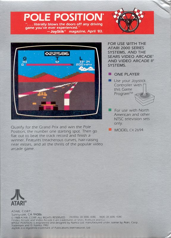 Back Cover for Pole Position (Atari 2600) (1988 release)