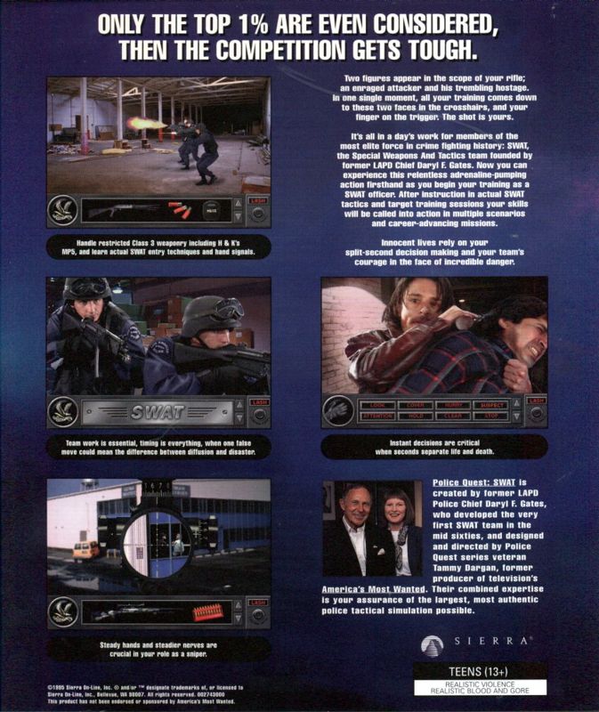 Back Cover for Daryl F. Gates' Police Quest: SWAT (DOS and Windows and Windows 16-bit)