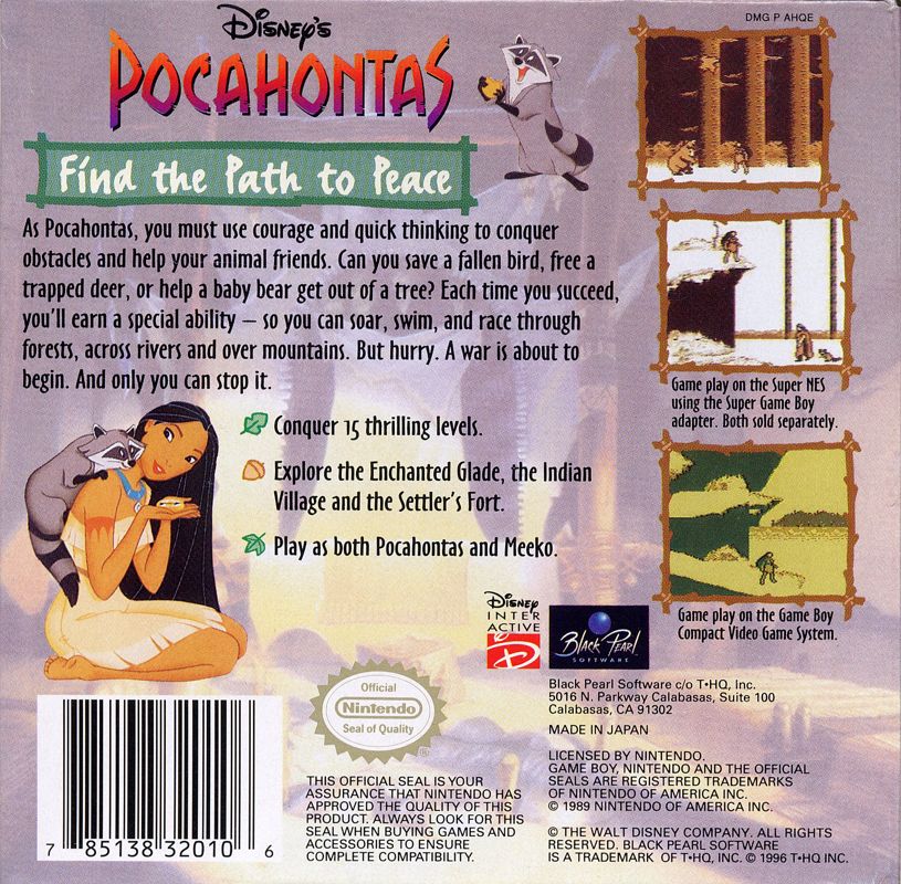 Back Cover for Disney's Pocahontas (Game Boy)