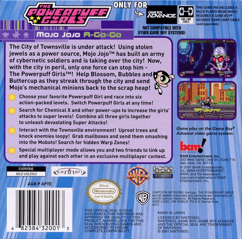 Back Cover for The Powerpuff Girls: Mojo Jojo A-Go-Go (Game Boy Advance)