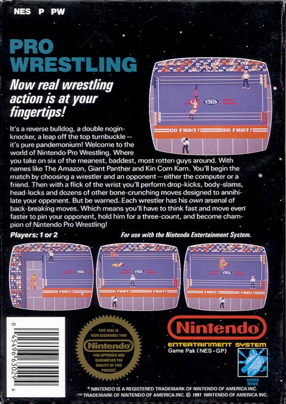 Back Cover for Pro Wrestling (NES)