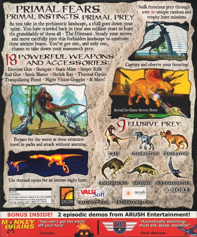 Back Cover for Primal Prey (Windows)