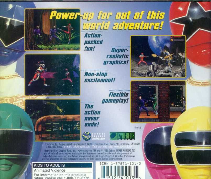 Back Cover for Saban's Power Rangers Zeo Versus The Machine Empire (Macintosh and Windows and Windows 16-bit) (CD Jacket)