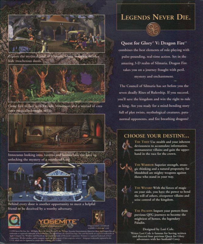 Back Cover for Quest for Glory V: Dragon Fire (Macintosh and Windows)