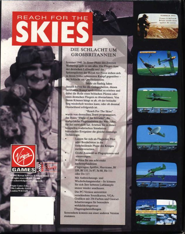 Back Cover for Reach for the Skies (DOS)