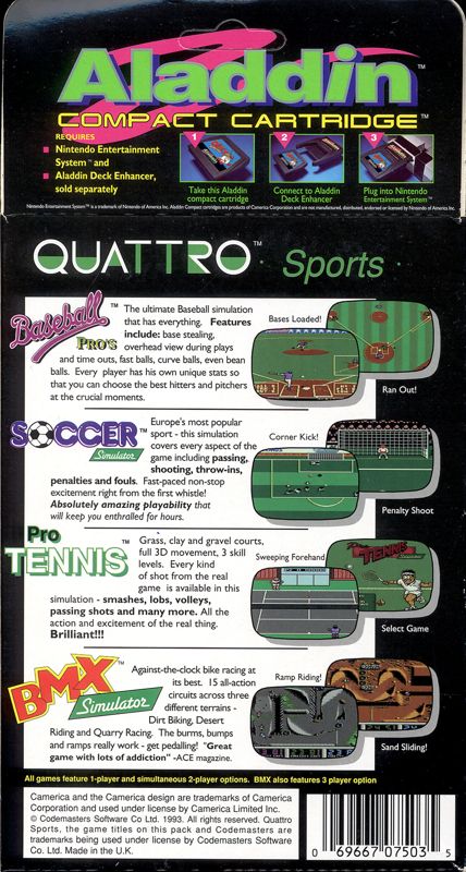 Back Cover for Quattro Sports (NES): Aladdin compact cartridge version