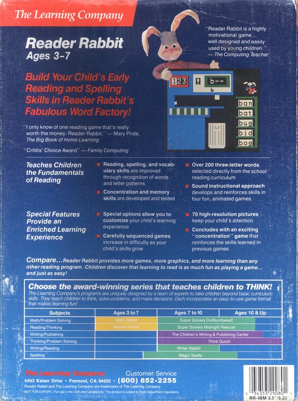 Reader Rabbit cover or packaging material - MobyGames