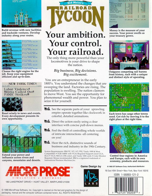 Back Cover for Sid Meier's Railroad Tycoon (DOS) (1993 GT Interactive release)