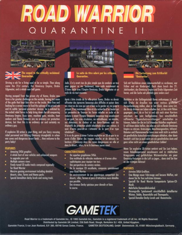 Back Cover for Quarantine II: Road Warrior (DOS)