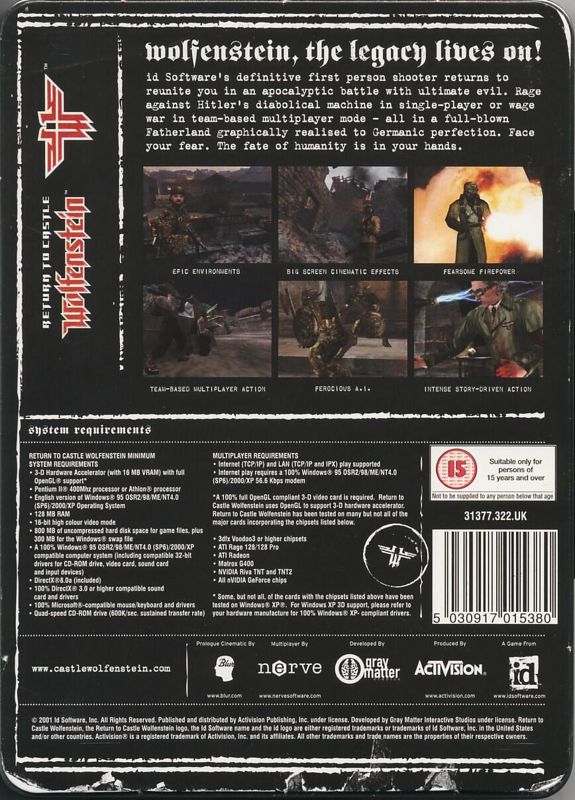 Back Cover for Return to Castle Wolfenstein (Collector's Edition) (Windows)