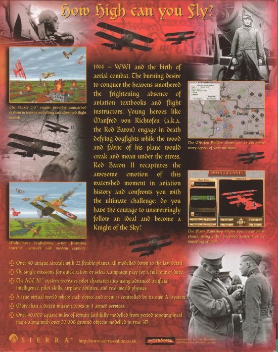 Back Cover for Red Baron II (Windows)