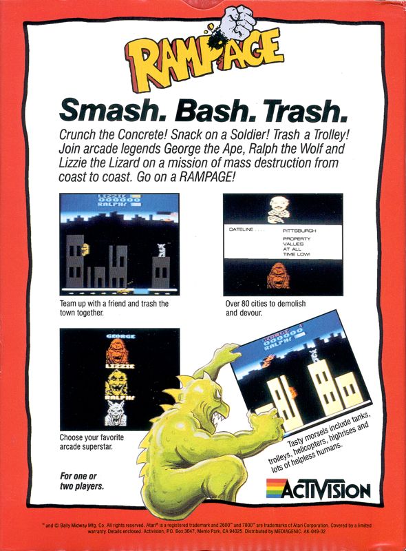 Back Cover for Rampage (Atari 2600)