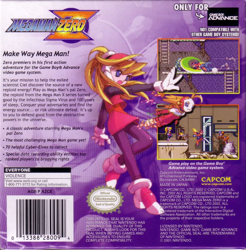 Back Cover for Mega Man Zero (Game Boy Advance)