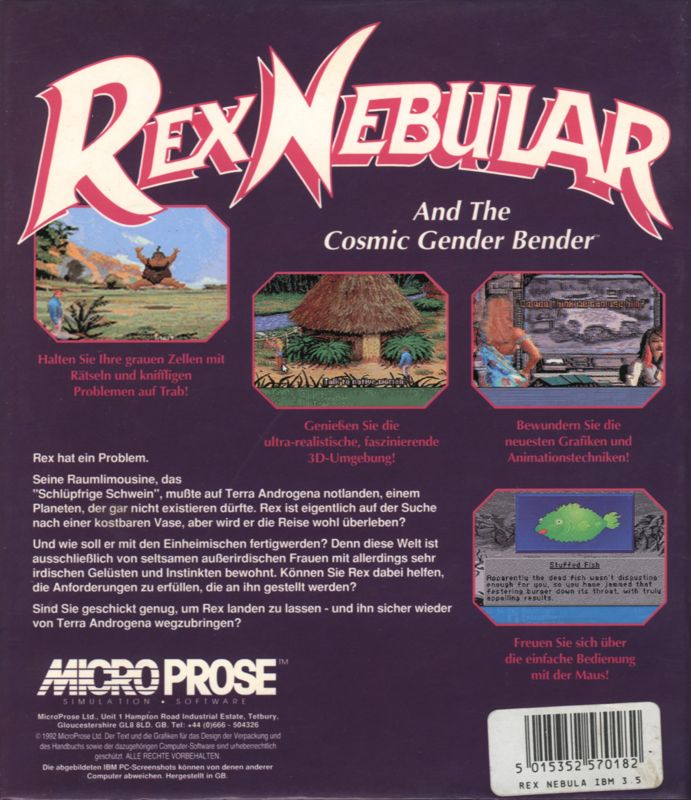 Back Cover for Rex Nebular and the Cosmic Gender Bender (DOS)
