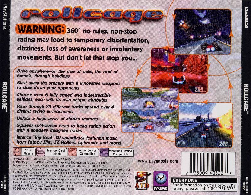 Back Cover for Rollcage (Limited Edition) (PlayStation)