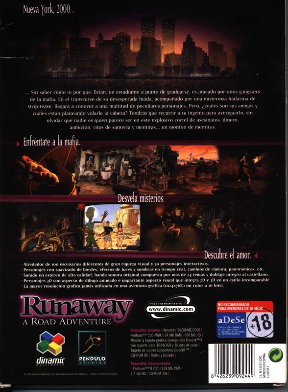 Back Cover for Runaway: A Road Adventure (Windows)