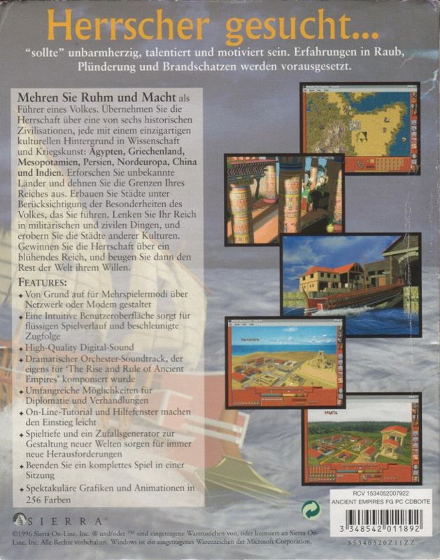 Back Cover for The Rise & Rule of Ancient Empires (Windows and Windows 3.x)