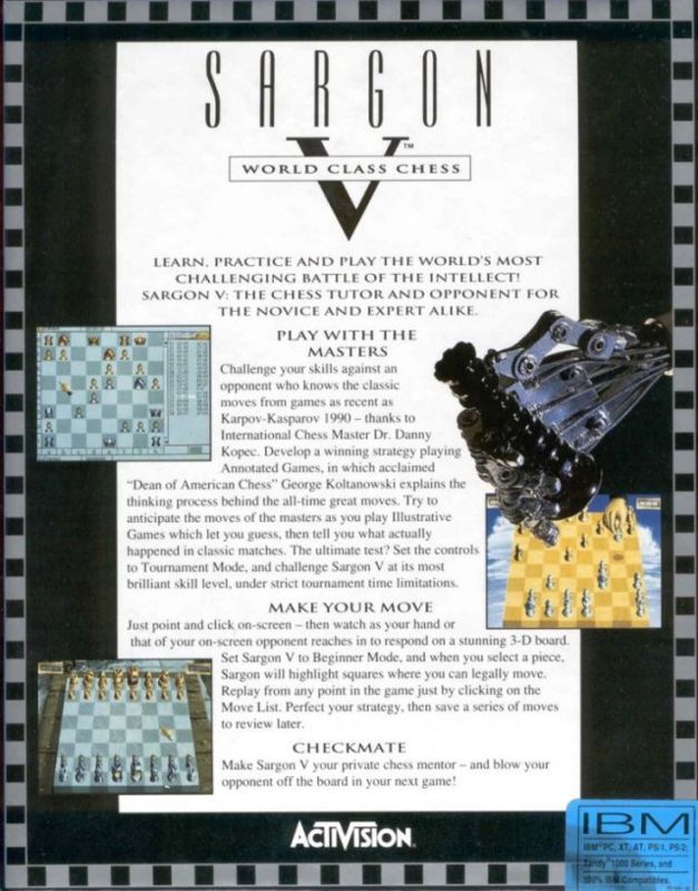 Back Cover for Sargon V: World Class Chess (DOS)