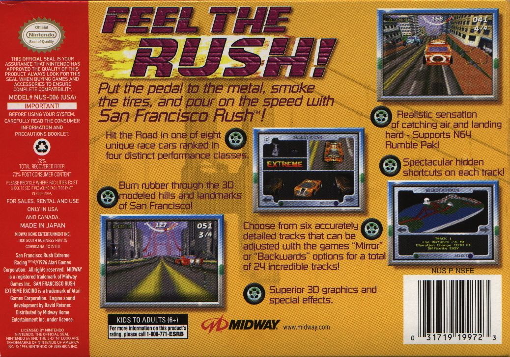 Back Cover for San Francisco Rush: Extreme Racing (Nintendo 64)