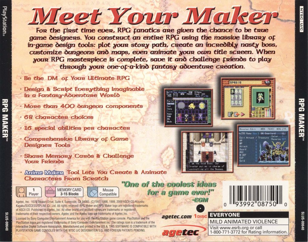 Back Cover for RPG Maker (PlayStation)