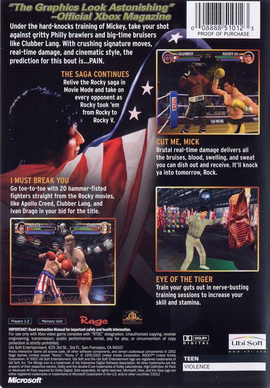 Back Cover for Rocky (Xbox)
