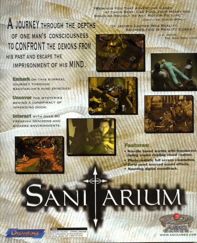Back Cover for Sanitarium (Windows)