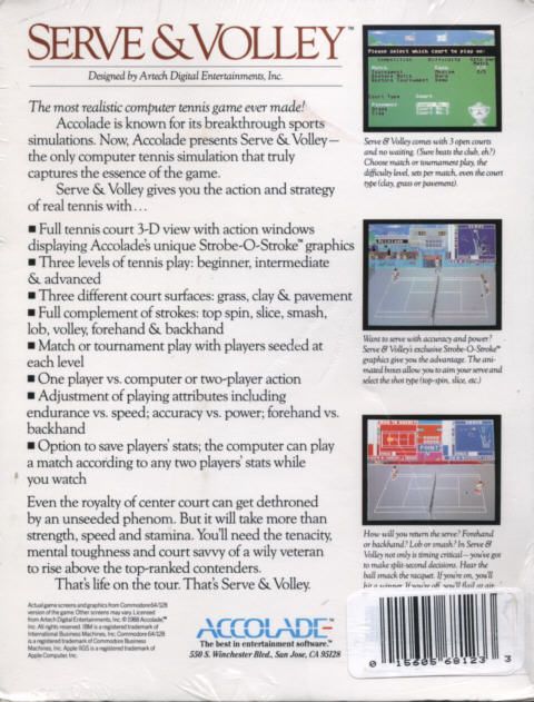 Back Cover for Serve & Volley (DOS)