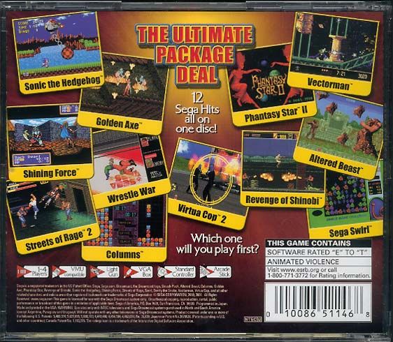 Back Cover for Sega Smash Pack: Volume 1 (Dreamcast)