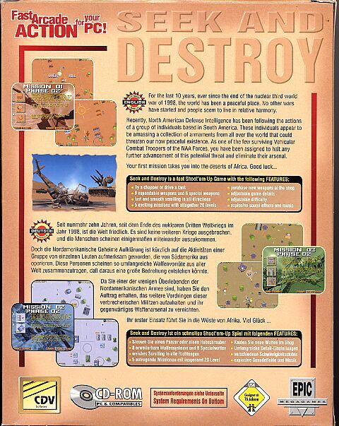 Back Cover for Seek and Destroy (DOS)