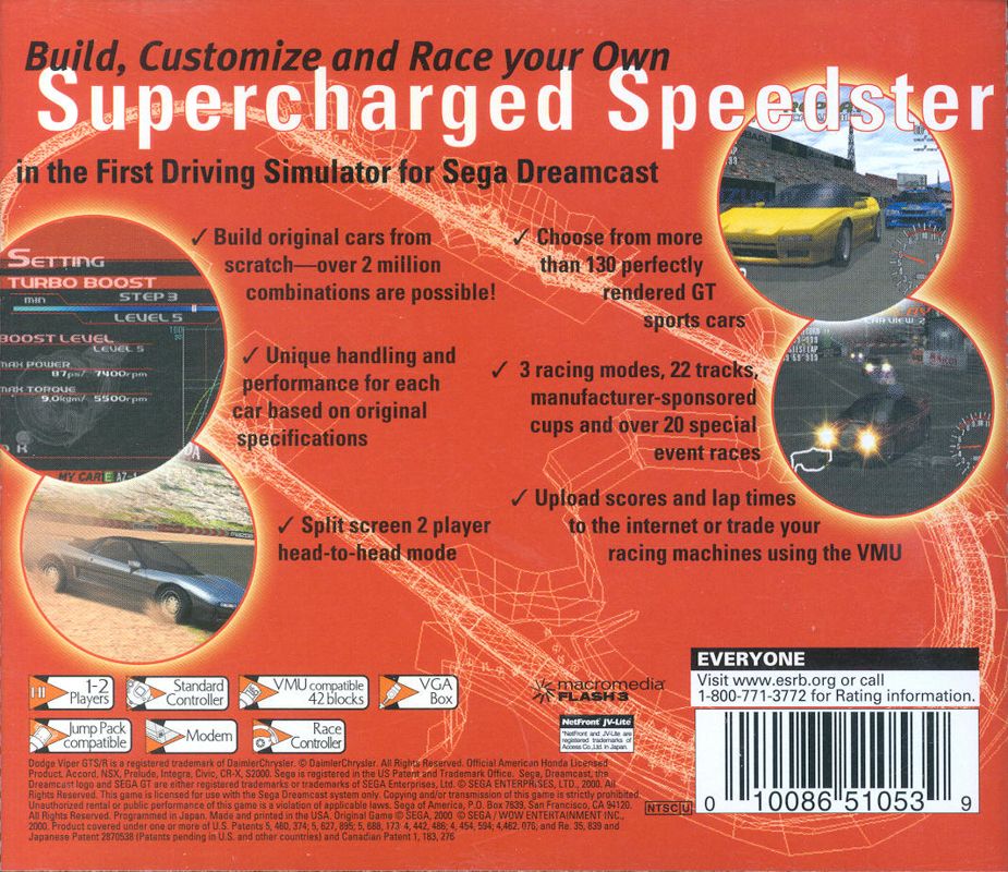 Back Cover for Sega GT (Dreamcast)