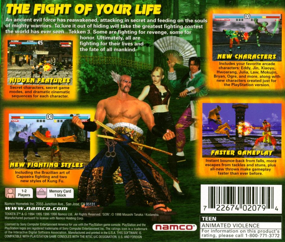 Back Cover for Tekken 3 (PlayStation) (Greatest Hits release)