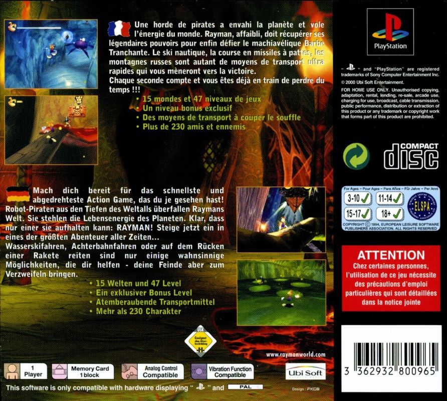 Back Cover for Rayman 2: The Great Escape (PlayStation)