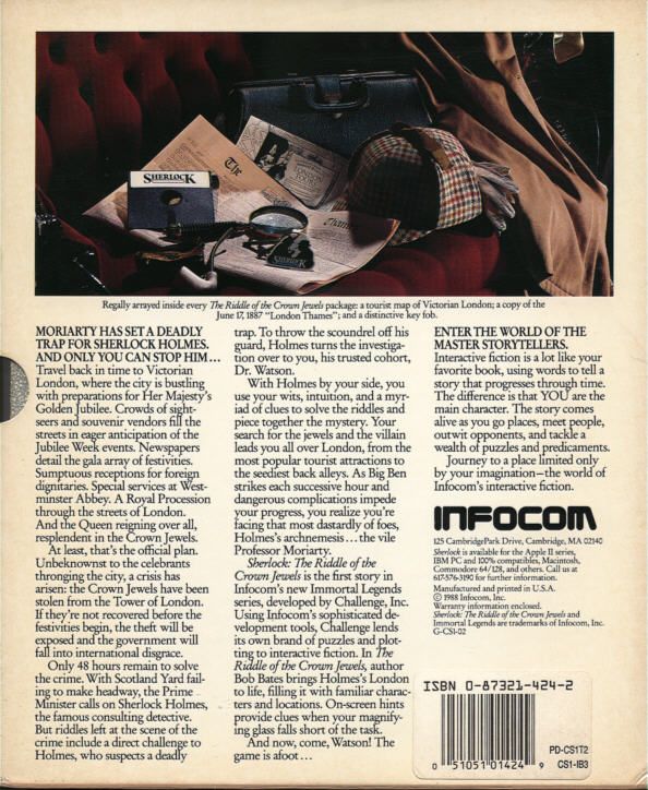 Back Cover for Sherlock: The Riddle of the Crown Jewels (DOS)