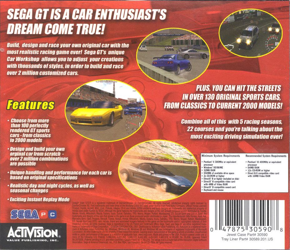 Back Cover for Sega GT (Windows)