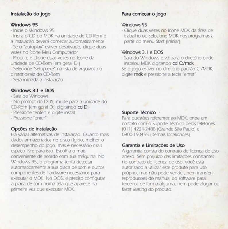 Inside Cover for MDK (DOS and Windows) (Super Games Folha N°3 covermount): Left