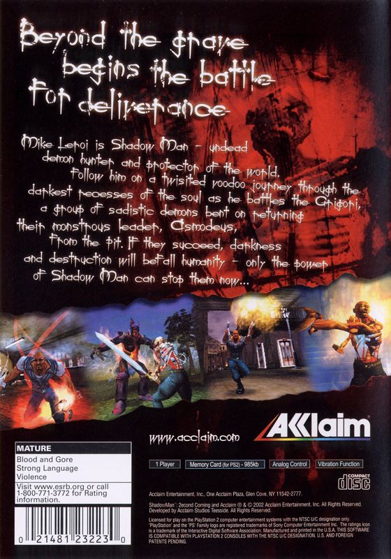 Back Cover for Shadow Man: 2econd Coming (PlayStation 2)