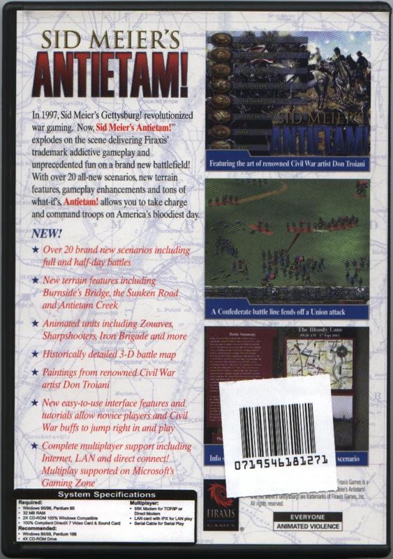 Back Cover for Sid Meier's Antietam! (Windows)