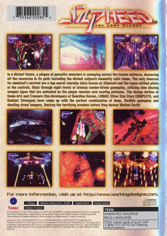 Back Cover for Silpheed: The Lost Planet (PlayStation 2)