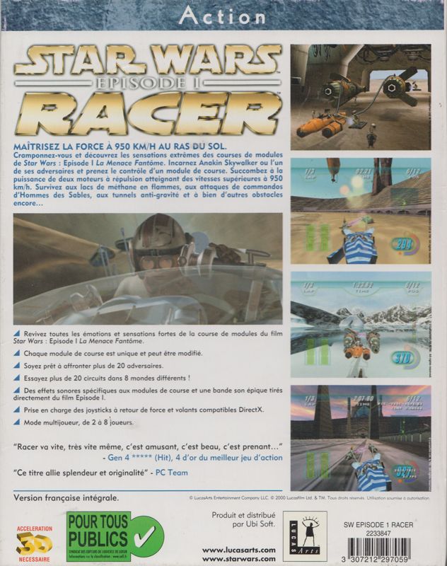 Back Cover for Star Wars: Episode I - Racer (Windows) ("Collection LucasArts - Action" release)