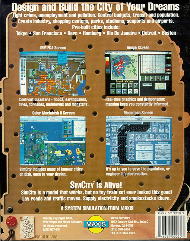 Back Cover for SimCity (DOS)